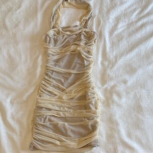 NWOT Rouched Cream Halter Dress
